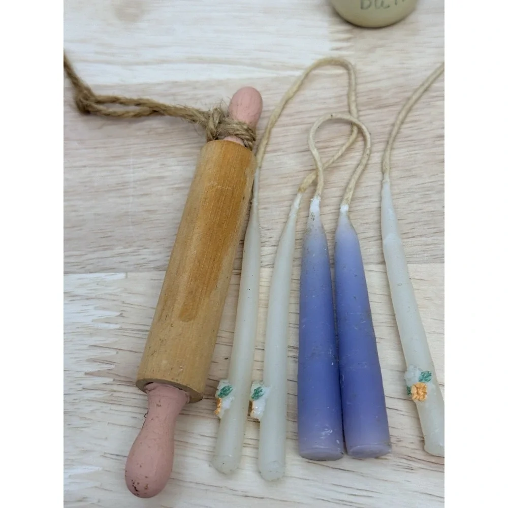 Primitive Miniature Kitchen Decor  Bread Box Rolling Pin Candles Butter Jar #14